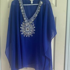 Chico's Blue Embellished Tunic with Dolman Sleeves
